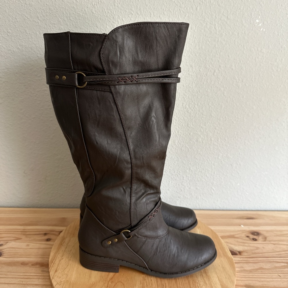 Journee Collection Womens Wide Calf Flat Heel Riding Boots new brown 8wide calf